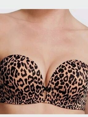 38C Victoria's Secret Pink and Black Leopard Strapless Bombshell Push-Up Bandeau